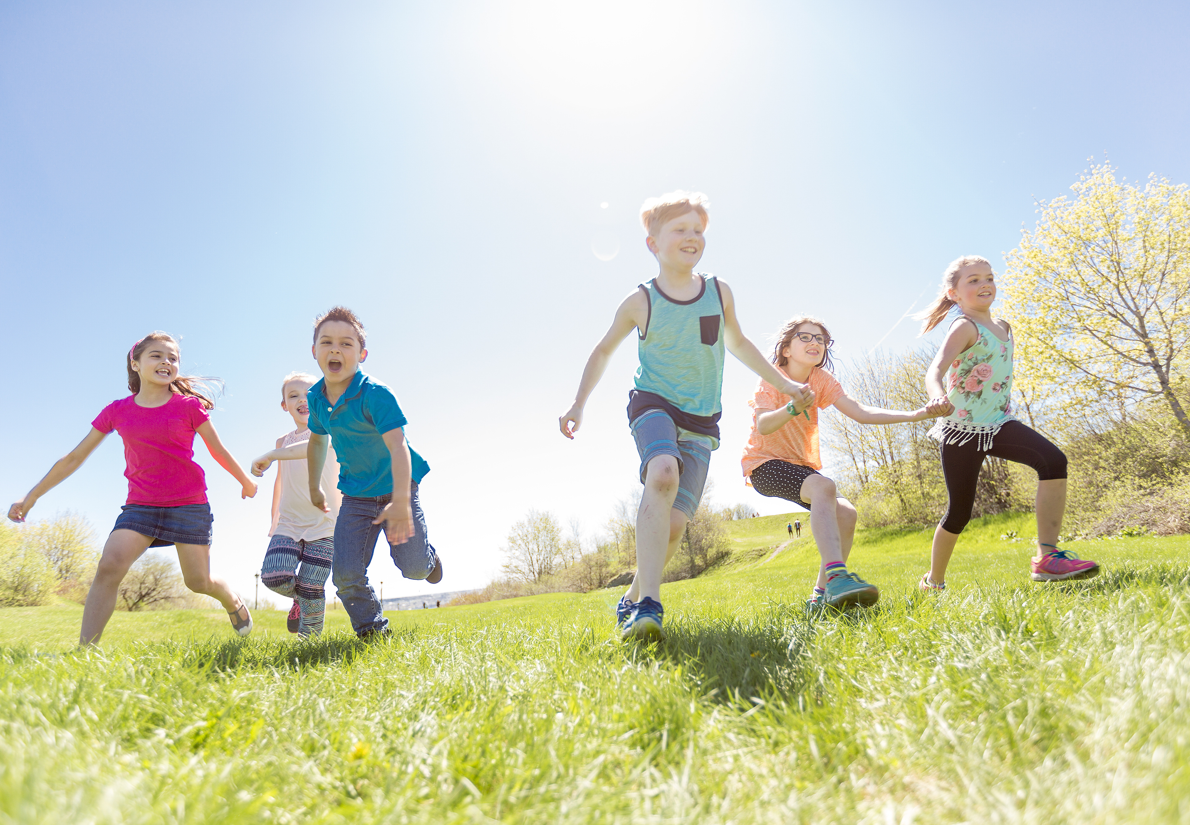 Spelende kinderen in het gras