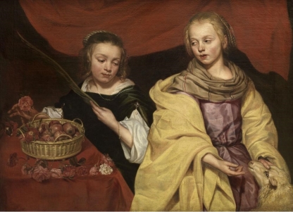 Twee meisjes als de heiligen Agnes en Dorothea 