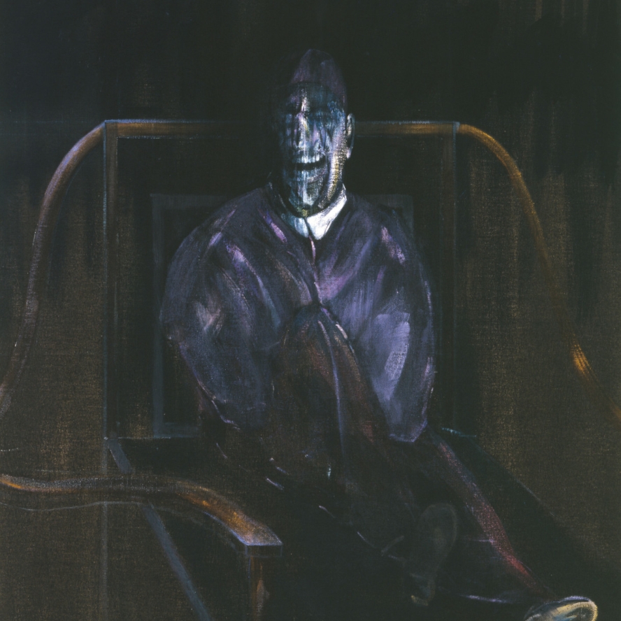 schilderij Francis Bacon zittende man donkere kleuren