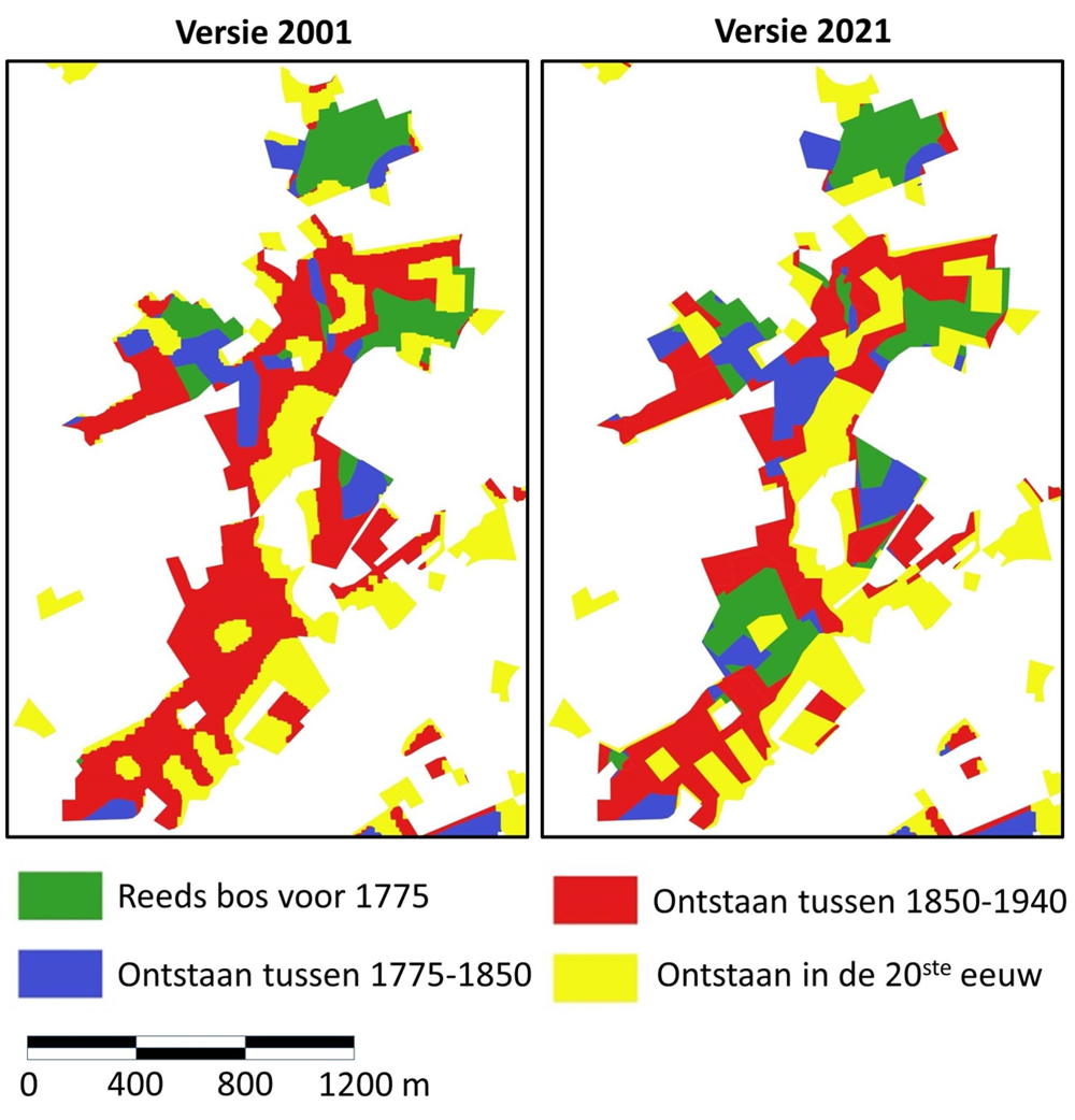 Vergelijking boskaarten 2001 en 2021